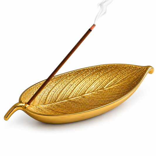 Pure Source India Aluminum Incense Holder for Pooja, Decorative Agarbatti Stand, Handmade Ash Catcher for Home Décor, Meditation & Prayer, Gold