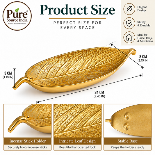 Pure Source India Aluminum Incense Holder for Pooja, Decorative Agarbatti Stand, Handmade Ash Catcher for Home Décor, Meditation & Prayer, Gold
