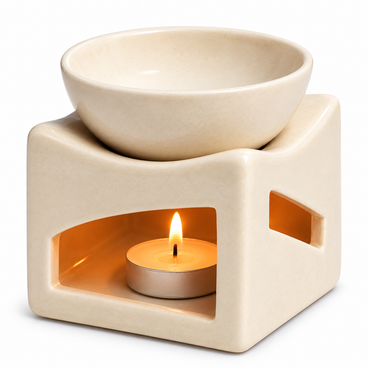 Pure Source India Ceramic Aroma Oil Diffuser with Extra Large Bowl, Tealight Candle Aromatherapy Burner, Ivory White, 4.25 Inch