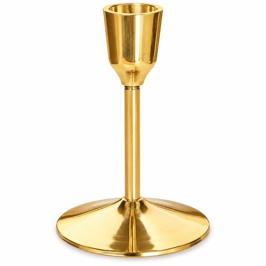 Pure Source India Heavy Weight Brass Taper Candle Holder, 4.5 Inch Gold Candle Stand for Home Décor, Dining, Prayer & Special Occasions