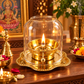 Pure Source India Brass Akhand Diya with Glass Cover | 150 ml Oil Capacity | Traditional Indian Oil Lamp for Puja, Hindu Prayer, Diwali, Navratri & Home Décor