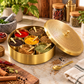 Pure Source India Brass Spice Box with 7 Containers & Spoons | 125 ml Each | Indian Masala Dabba & Spice Organizer