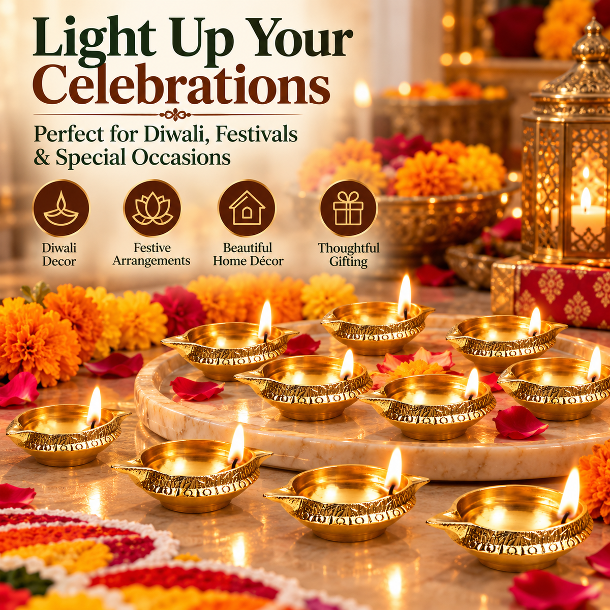 Pure Source India Brass Diya Set of 10 | Traditional Indian Oil Lamps for Pooja, Mandir & Home Décor | Small Brass Decorative Lamps for Diwali, Festivals & Housewarming