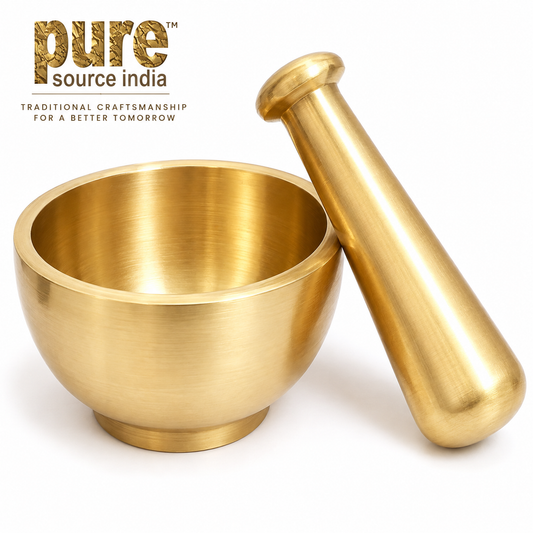 PURE SOURCE INDIA Solid Brass Mortar & Pestle – Heavy Duty Indian Spice Grinder