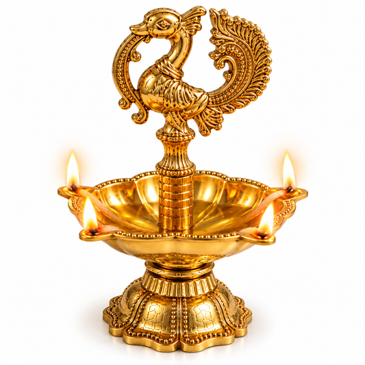 PURE SOURCE INDIA Brass Peacock Diya for Puja | Traditional Indian Oil Lamp, 10 cm x 8 cm