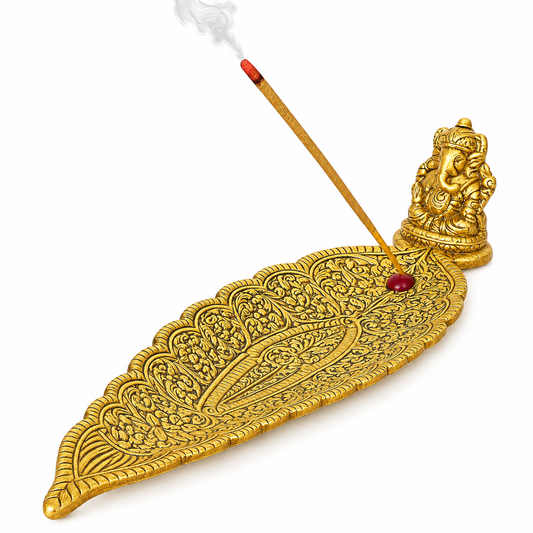 Pure Source India Aluminum Ganesh Incense Holder with Ash Catcher | Decorative Gold Agarbatti Stand for Pooja, Home Temple, Meditation & Home Décor