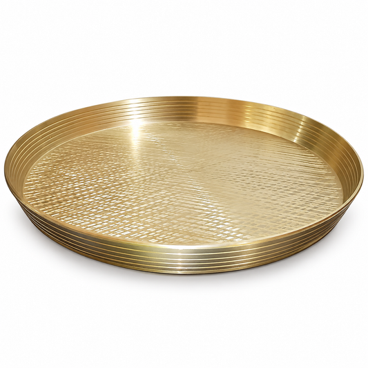 Pure Source India Kansa Thali | 30 cm / 11.8 Inch Bronze Serving Plate | Traditional Indian Metal Dinner Plate | Round Food Serving & Dining Thali | 1 Piece