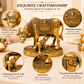 Pure Source India Brass Cow & Calf Statue 4 Inch | Antique Gold Decorative Figurine for Home Décor, Pooja, Vastu & Gifting