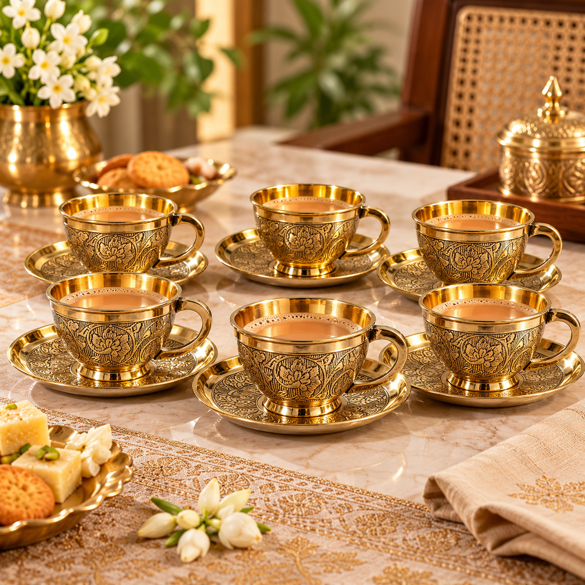 Product Title  Pure Source India Brass Tea Cup & Saucer Set of 6 | 4.4 oz / 130 ml Traditional Gold Tea Cups | Decorative Indian Serveware & Gifting
