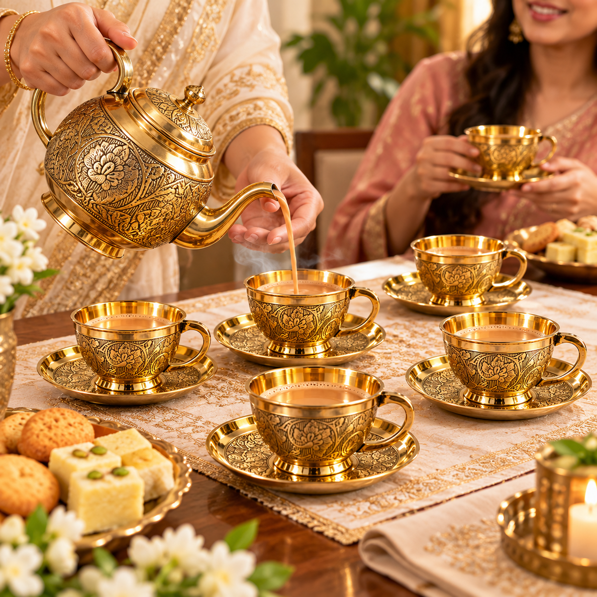 Product Title  Pure Source India Brass Tea Cup & Saucer Set of 6 | 4.4 oz / 130 ml Traditional Gold Tea Cups | Decorative Indian Serveware & Gifting