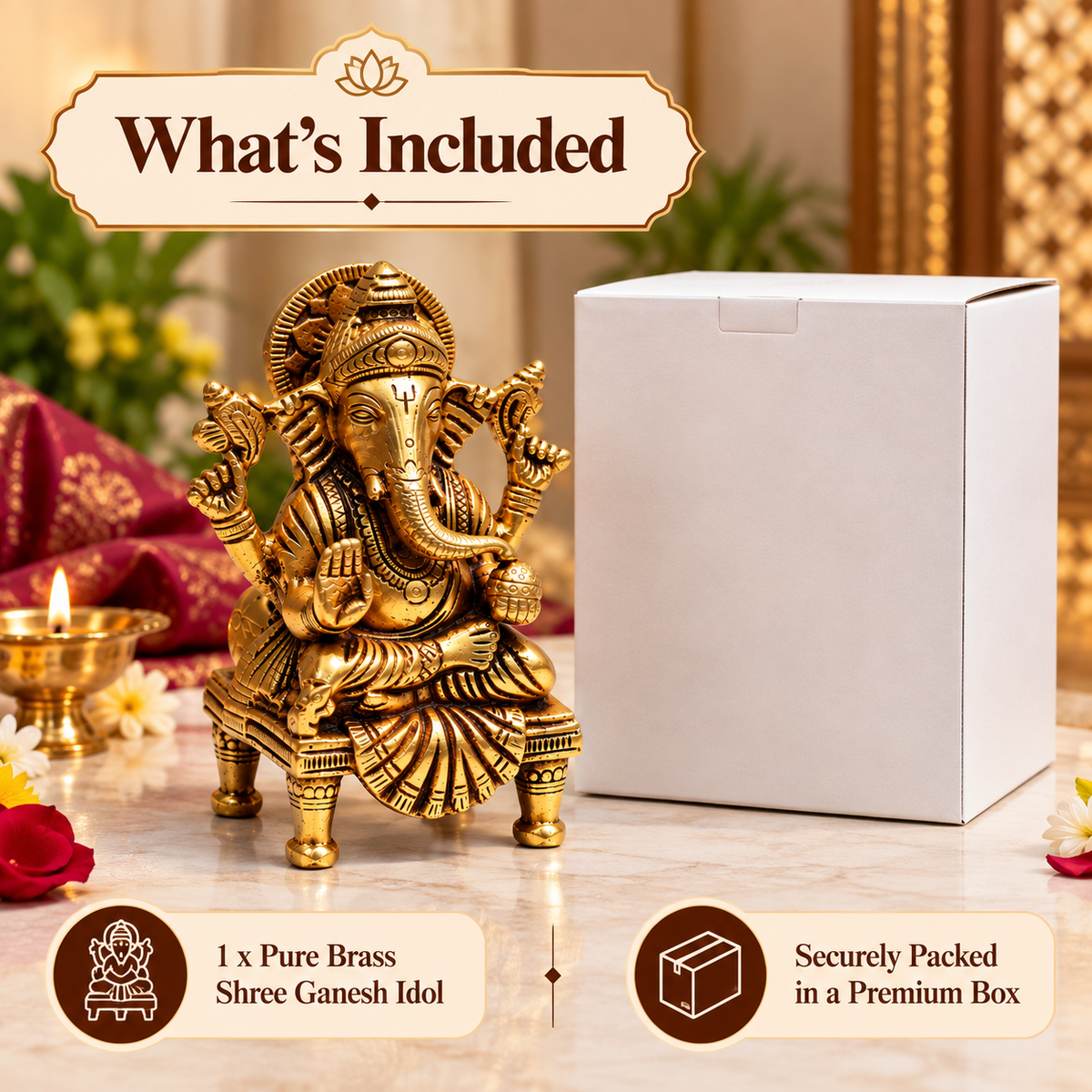 Pure Source India Pure Brass Shree Ganesha Statue 6 Inch | Traditional Hindu Ganesh Idol for Home, Puja, Office & Gifting | 1320 g