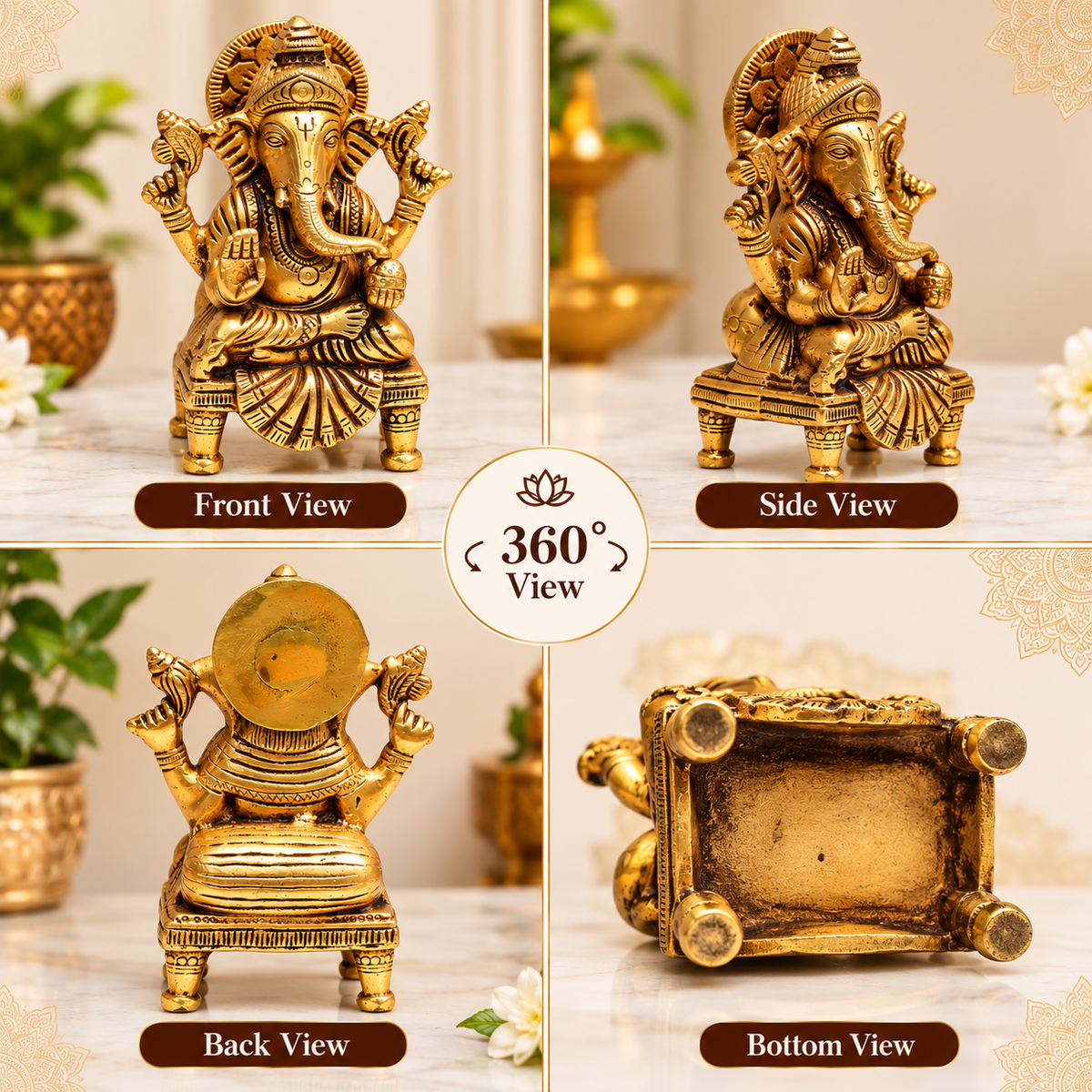 Pure Source India Pure Brass Shree Ganesha Statue 6 Inch | Traditional Hindu Ganesh Idol for Home, Puja, Office & Gifting | 1320 g