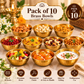Pure Source India Hammered Brass Bowl Set of 10, 3.75 Inch Traditional Katori for Serving, Pooja, Snacks, Spices & Condiments, Gold Finish