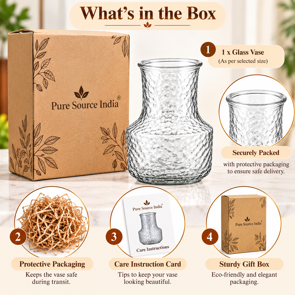 Clear Textured Glass Flower Vase for Home Décor | Decorative Table Vase for Fresh & Dried Flowers | Modern Centerpiece for Living Room, Dining Table & Entryway