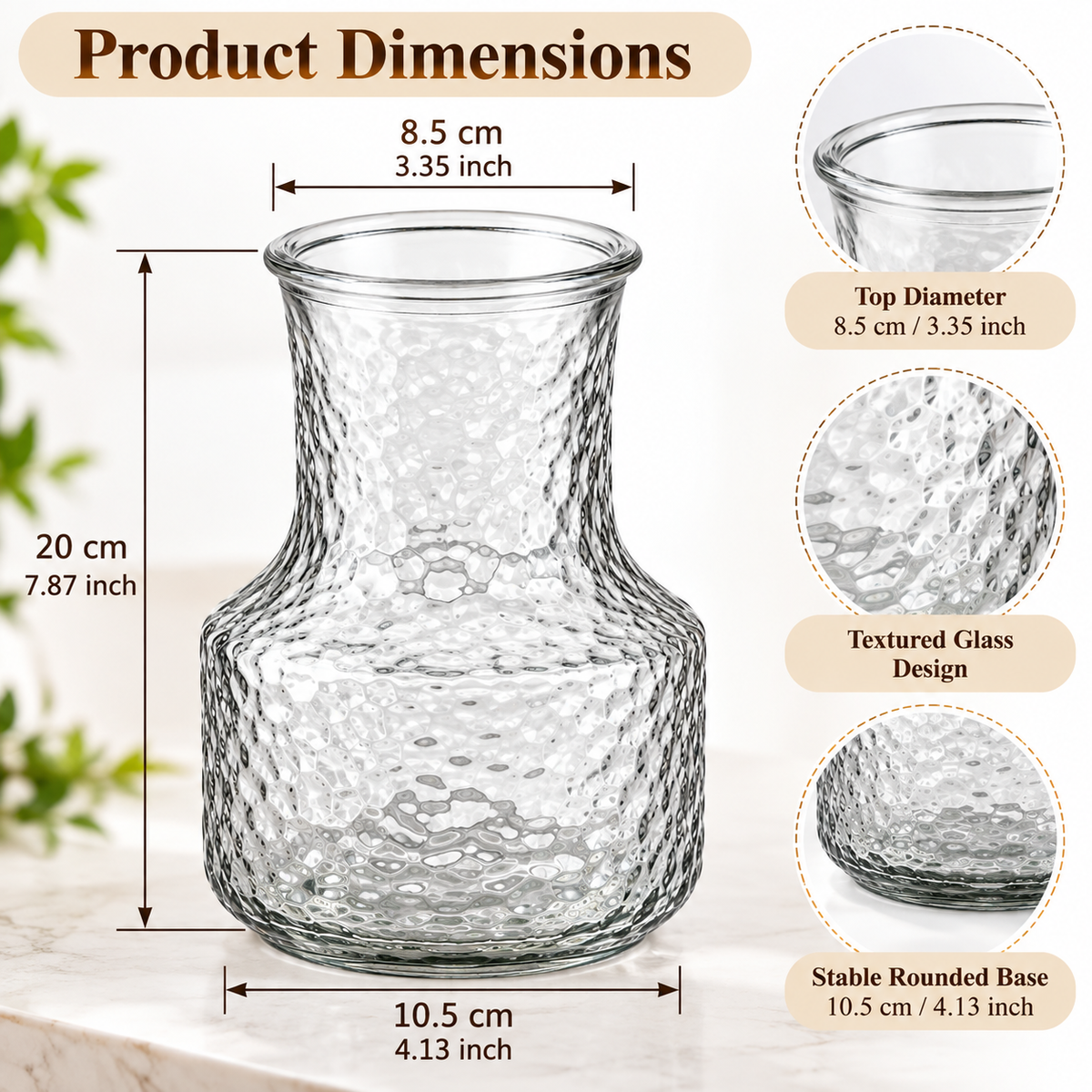 Clear Textured Glass Flower Vase for Home Décor | Decorative Table Vase for Fresh & Dried Flowers | Modern Centerpiece for Living Room, Dining Table & Entryway